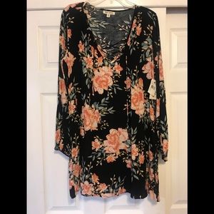 Billabong Mini Tunic Black Coral Dress Size L -NWT